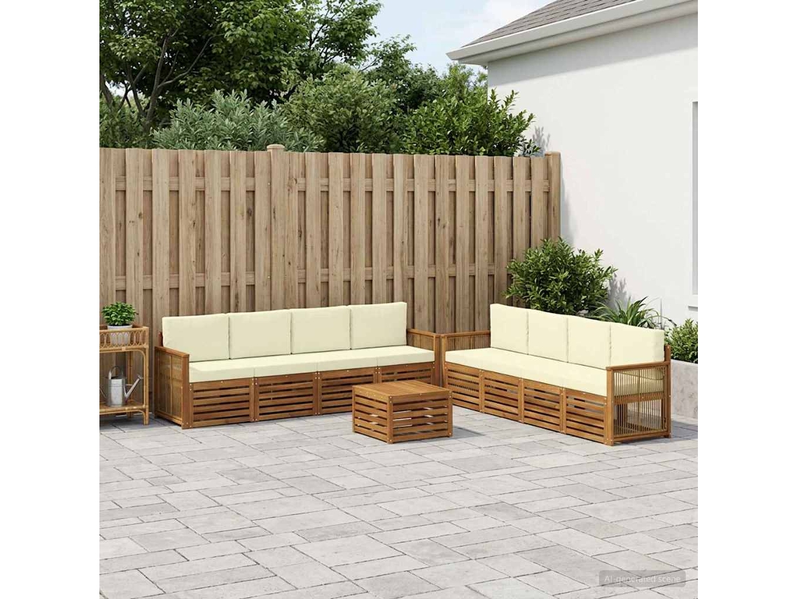 Vidaxl Conjunto De Sofás Para Exterior 9 Unid. Natural E Creme