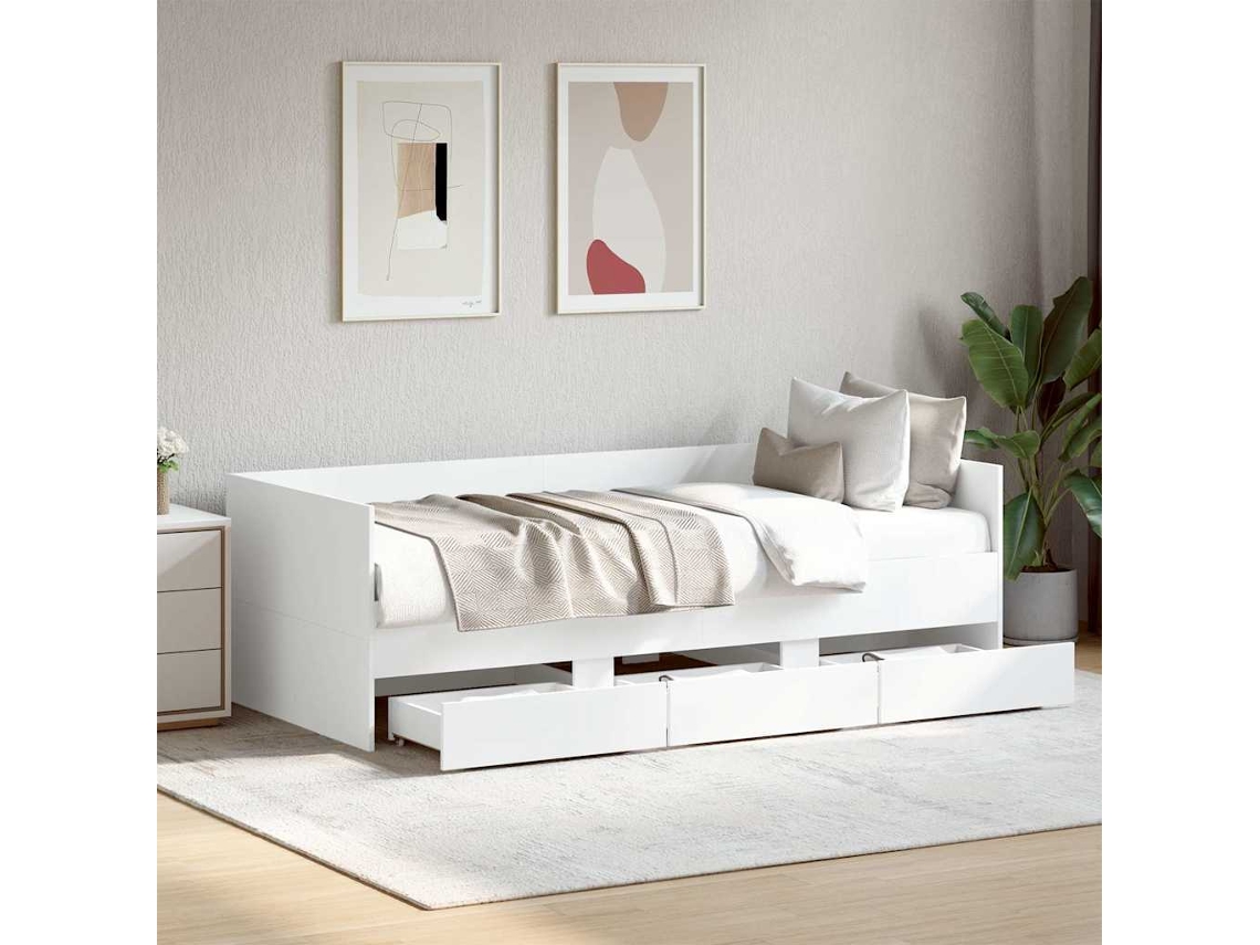 Vidaxl Sofá cama com Gavetas Sem Colchão 75x190 Cm Branco