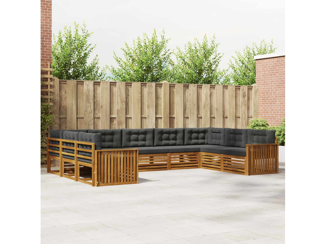Vidaxl Conjunto De Sofás Para Exterior 9 Unid. Natural E Antracite