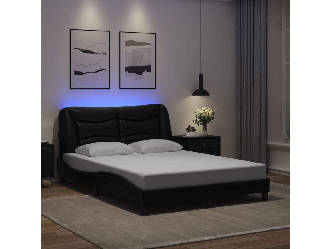 Vidaxl Estrutura De Cama Com Led Sem Colchão Hvar 120x200cm Preto