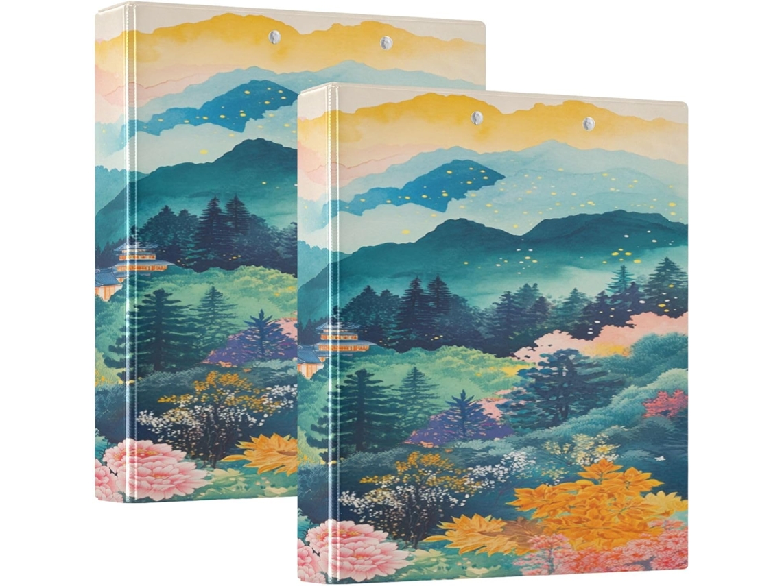 Pasta Redonda De 3, 8cm Com Bolsos, Estampa Paisagem De Beleza Montanhosa, Pacote Com 1 2 Unidades Capa Dura