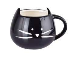 Caneca de cerâmica com gatinho fofo para café, chá, expresso, leite, água, casal, própria para micro-ondas e lava-louças, 300ml, preta.