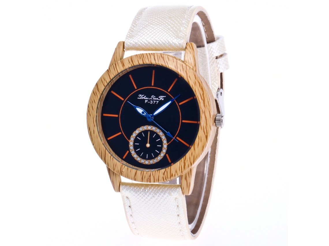 Relógio de Pulso Feminino de Quartzo com Pulseira de Couro Pu Estilo Simples Dial Redondo Branco