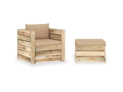 Vidaxl 2 Pcs Conj. Lounge Jardim C/ Almofadões Madeira Impreg. Verde