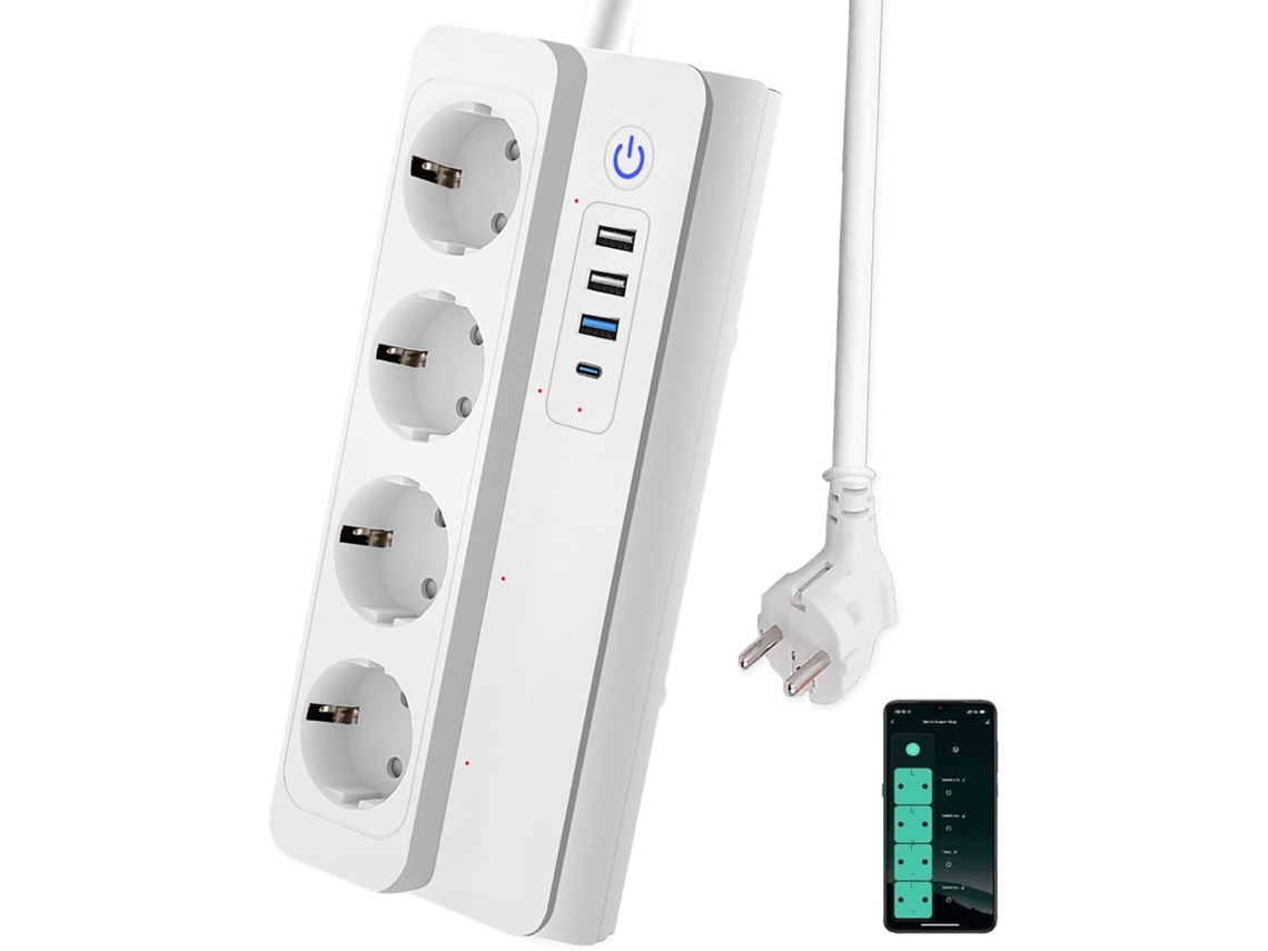 Zigbee Smart Power Strip 3.0 com 4 Conexões Ac, 1 Carregador Rápido Usb c e 3 Usb a, Controle Remoto, Controle por Voz, 16 a ZYBLSSBB (pd 20 W)