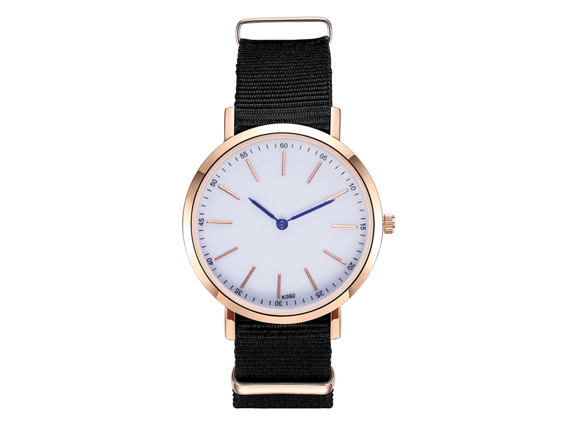 Reloj De Cuarzo Casual Unisex Con Correa De Nailon Dial Redondo Negro