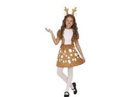 Fato de rena branca e marrom com vestido para menina