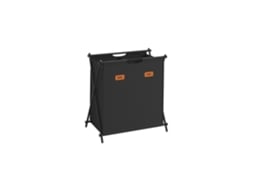 Cesto de roupas portátil Rootz, cesto duplo para roupa suja em tecido Oxford 600D com estrutura de aço, 60 cm x 40 cm x 66 cm, Slowmoose preto