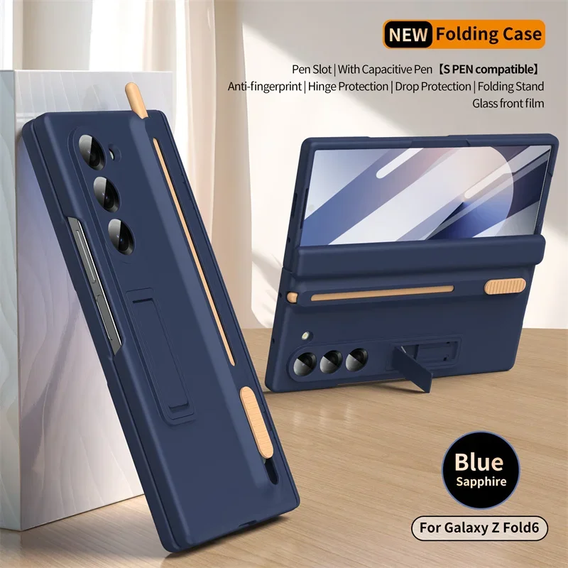 (azul, Galaxy Z Fold5) Capa Para Celular, Proteção De Tela, Armazenamento Retrátil, Com Compartimento Para Caneta