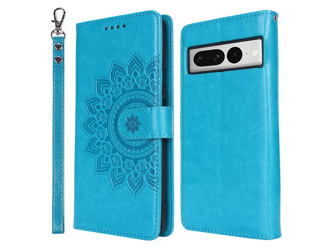 Capa Tipo Carteira De Couro Texturizado Com Alça Para Google Pixel 7 Pro 5g, Azul