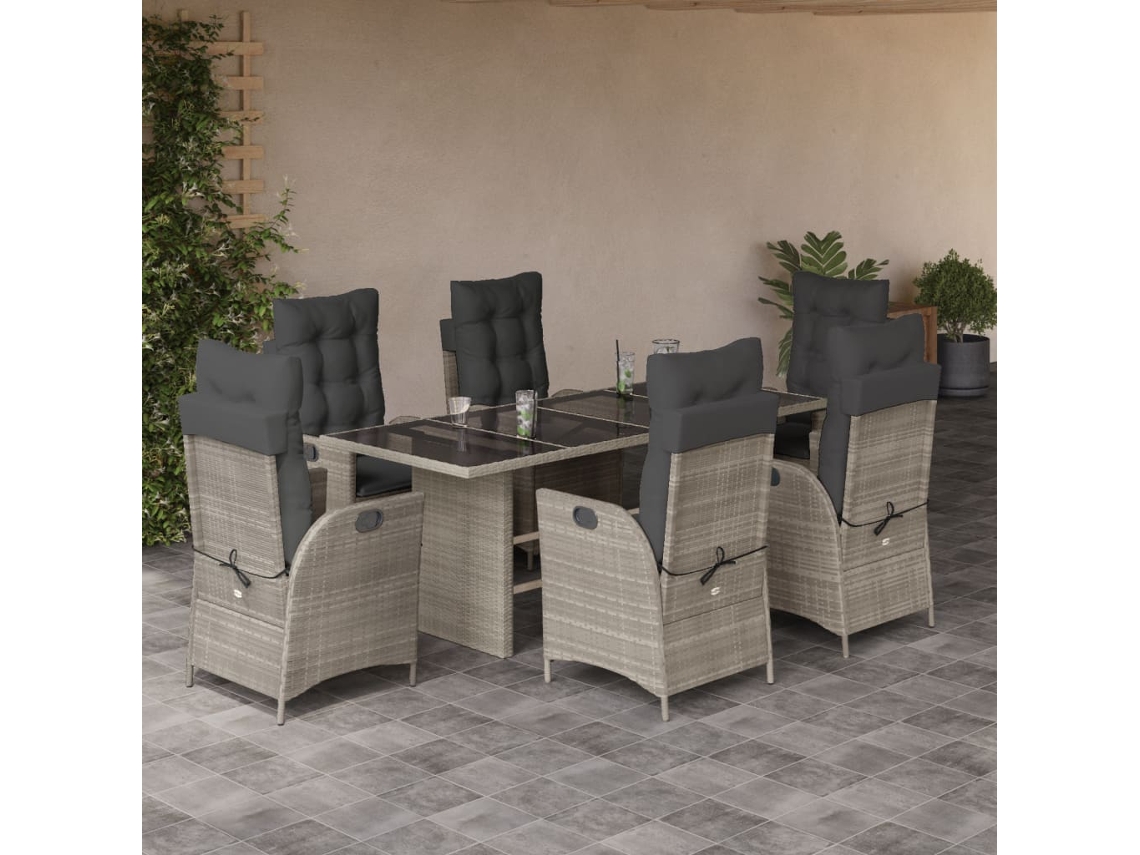 Vidaxl 7 Pcs Conj. Jantar P/ Jardim C/ Almofadões Vime Pe Cinza-claro