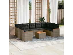 Vidaxl 10 Pcs Conjunto Sofás De Jardim C/ Almofadões Vime Pe Cinzento