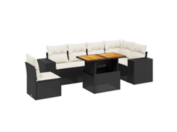 Conjunto de 7 Sofás para Jardim com Almofadões Vime Pe Preto MAISON EXCLUSIVE (7 pcs)