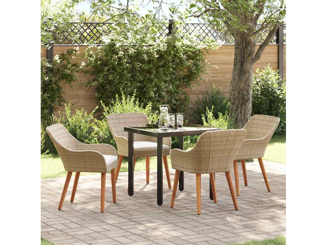 Vidaxl Conjunto De Jantar Para Jardim Com Almofada 5 Pcs Bege Vime Pe