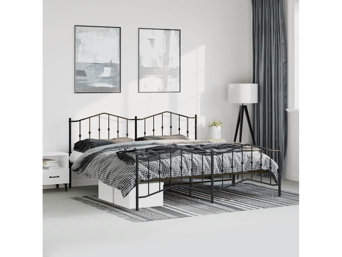 Estrutura De Cama Com Cabeceira E Pés 193x203 Cm Metal Preto