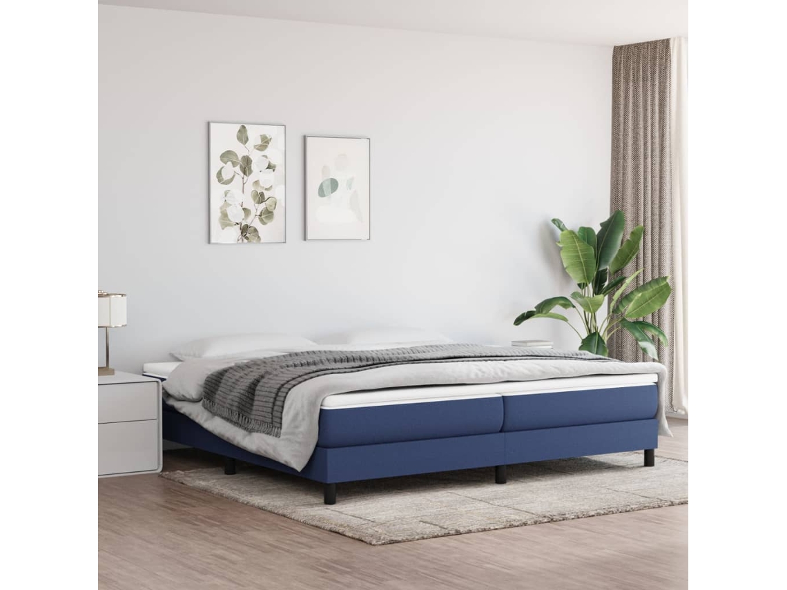 Vidaxl Cama Com Molas/colchão 200x200 Cm Tecido Azul