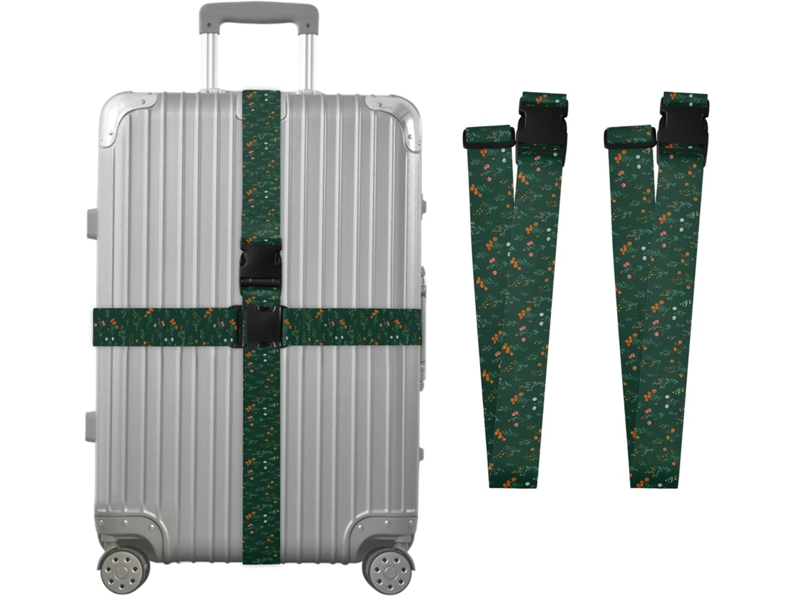 Conjunto De 2 Cintas Bagagem Com Estampa Floral Verde Para Malas, Cintas De Viagem, Acessórios Para Cintos, Conector De