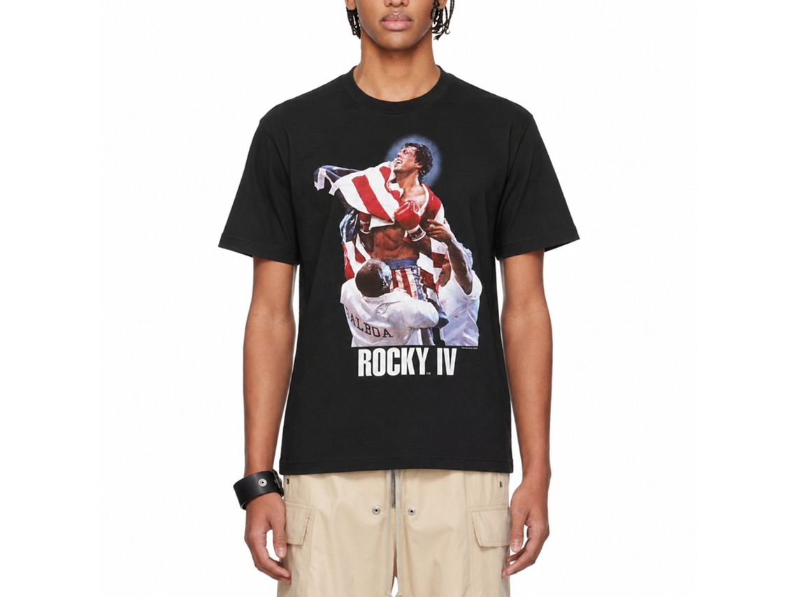Rockinstone Rocky Movie Flag Win Black Adult T-shirt Size:l