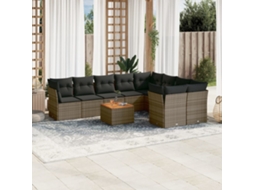 Vidaxl 10 Pcs Conjunto Sofás De Jardim C/ Almofadões Vime Pe Cinzento