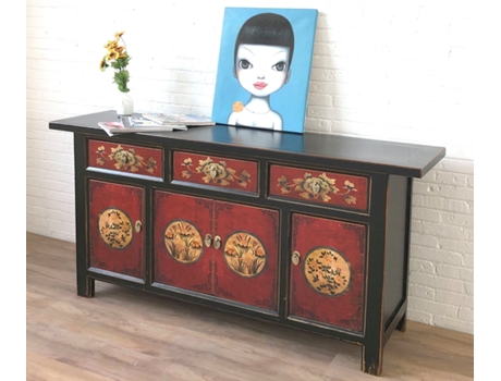 Aparador Vintage Vermelho Preto Bege Cômoda Estilo Colonial Chinês Estilo Antigo Armário De Baixo Asiático Oriental Vintageasia