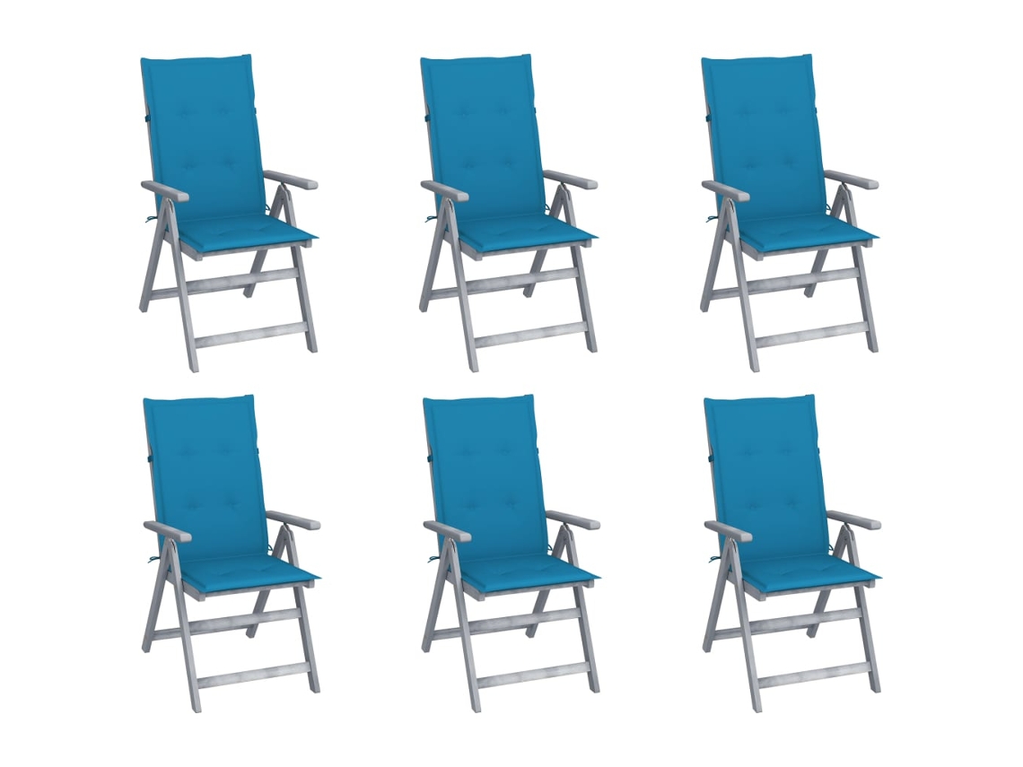 Cadeiras Jardim Reclináveis C/ Almofadões 6 Pcs Acácia Maciça Dkd Home Decor
