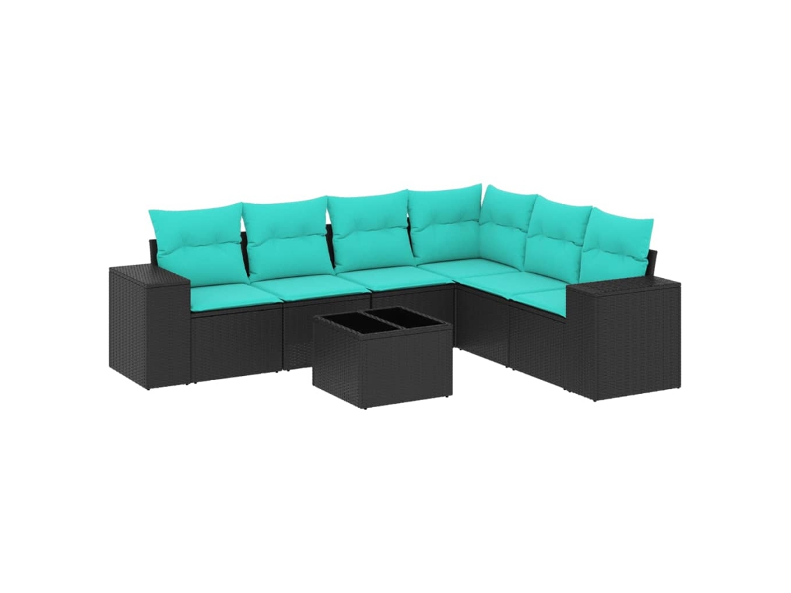 Conjunto de Sofá de Jardim, 7 Peças, Almofadas, Rattan Preto MAISON EXCLUSIVE