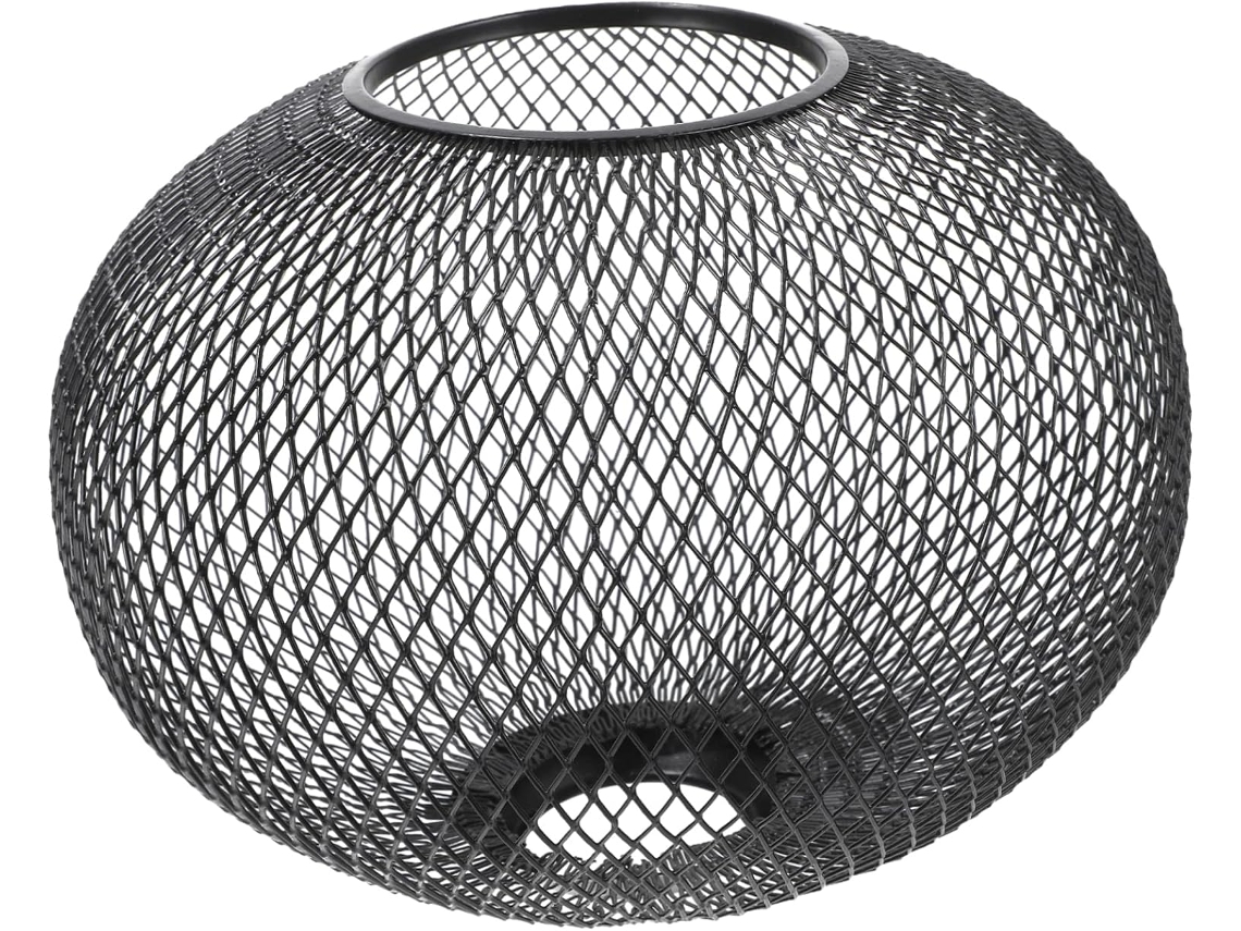 Abajur de Ferro Preto com Revestimento em Rattan para Luminária de Teto, Design Vazado e Formato de Gaiola, Ideal para Cozinha Ou Escritório. SFUSHOS