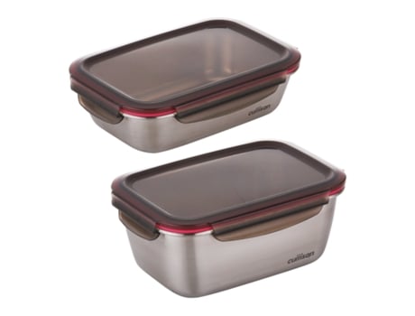 CUITISAN Flora - Conjunto de 2 Recipientes Retangulares de 1,1L e 1,8L em Aço Inox Seguro para Microondas