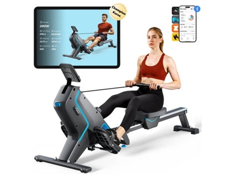 Remador magnético Merach, 16 níveis de resistência manual, tela LCD, suporte para iPad, carga máxima de 150 kg, compatível com Kinomap