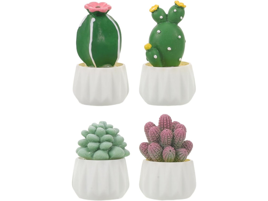 Conjunto De 4 Peças De Cactos Suculentos Decorativos Em Resina, Com Design Encantador.