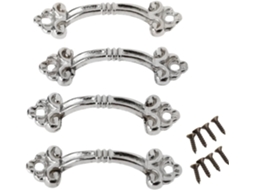 Conjunto De 4 Puxadores Decorativos Em Prata Antiga Com Parafusos Para Mini Caixa Joias, Baú, Gaveta, Armário E Porta
