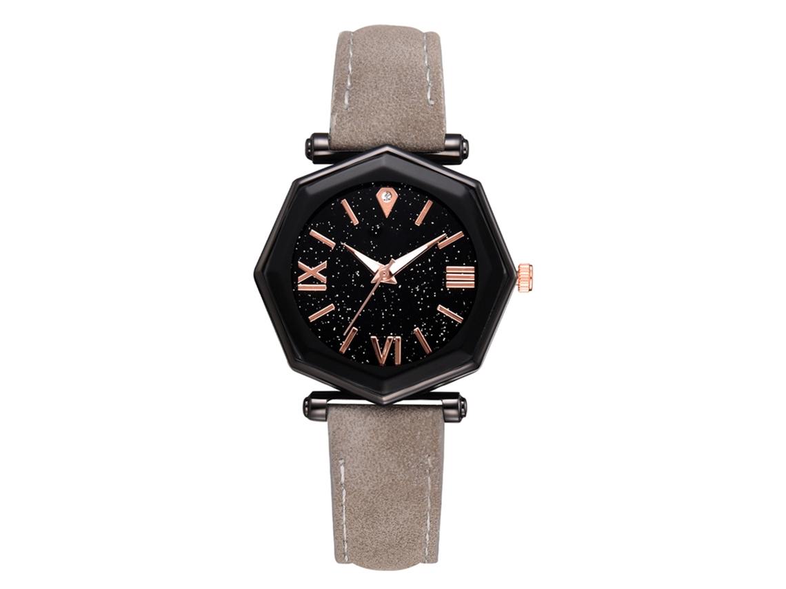 Relógio de Pulso Feminino Quartzo com Pulseira de Couro Pu Estilo Simples Cinza