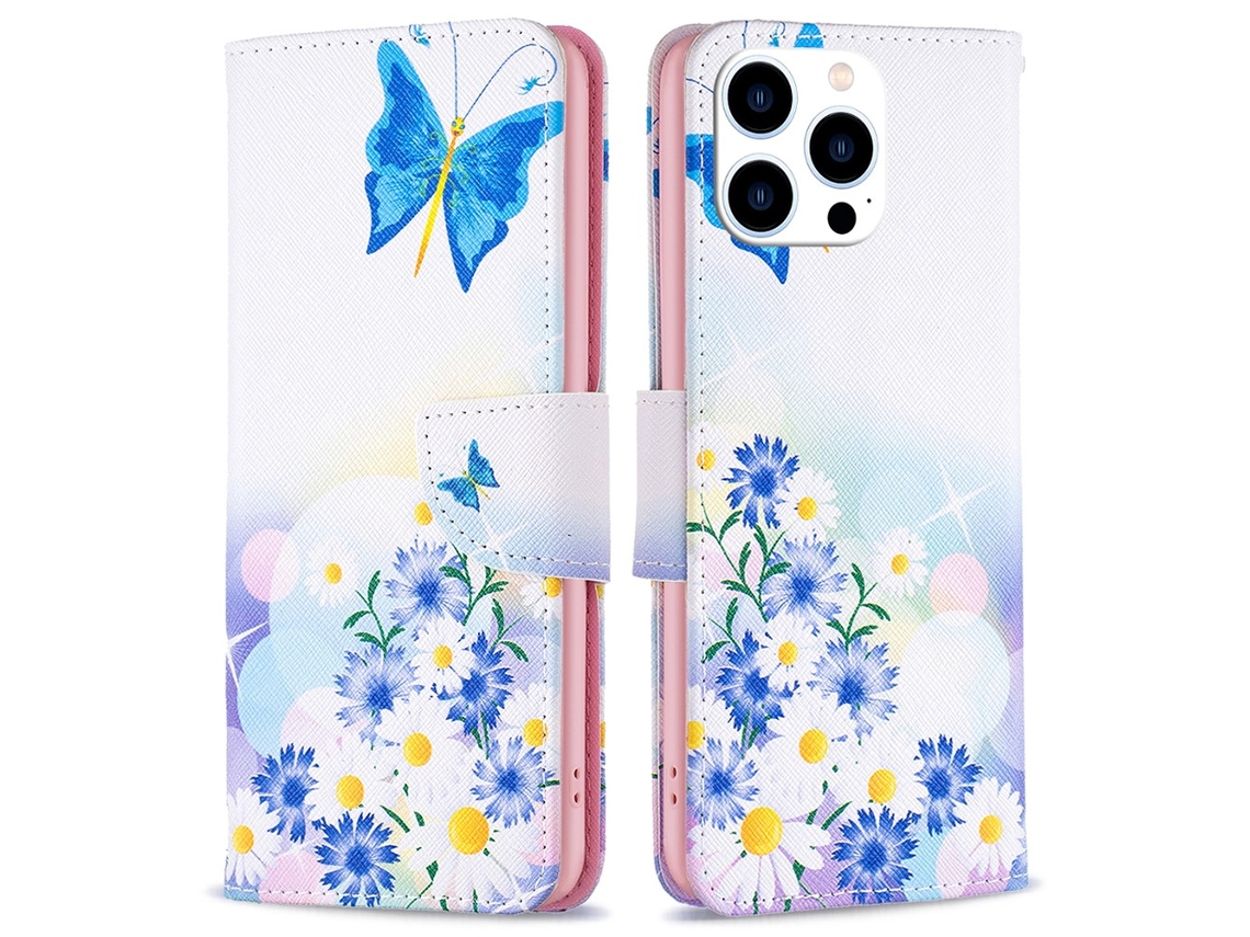Capa Em Couro Pu Para Apple Iphone 16 Pro Max - Borboleta E Flores