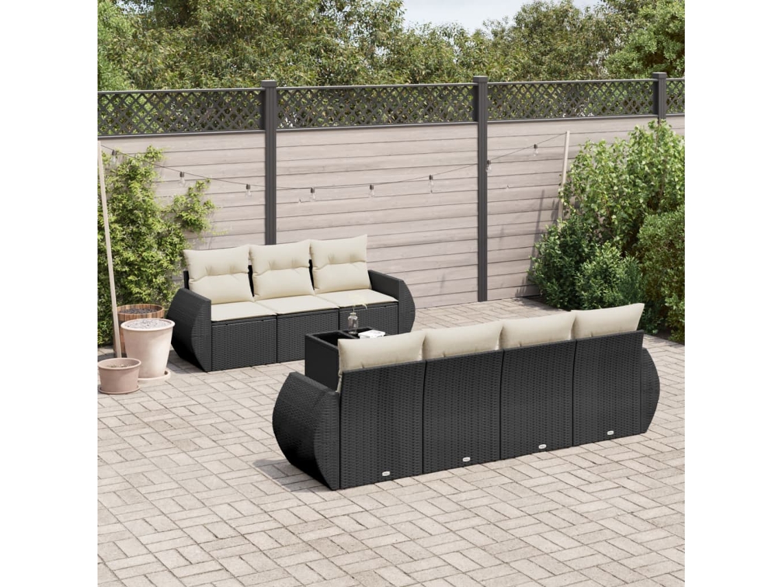 Conjunto de 8 Sofás de Jardim com Almofadas Vime Pe Preto Dkd Home Decor