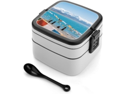 Marmita Bento De Camada Dupla Namtso Lake Snow Mountain Para Adultos Com Colher E Alça, À Prova De Vazamentos, Marmita