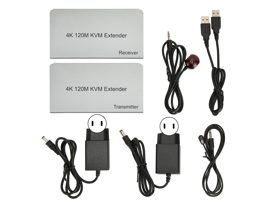Extensor Kvm 120m 4k 60hz com Controle Remoto Usb para Pc Tv Via Cabo Cat6 Cat7 Plug And Play