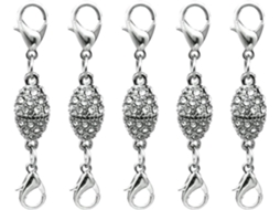 Mosquetão com Strass, Formato de Azeitona 8 Mm, 5 Peças, Fecho Magnético Metal, Cor Prata, CHABERLU