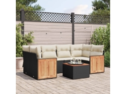 Vidaxl 7 Pcs Conjunto De Sofás P/ Jardim C/ Almofadões Vime Pe Preto