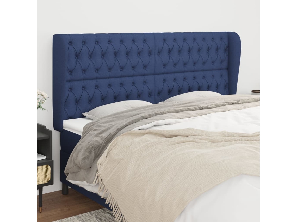 Cabecero con Alas de Tela 203x23x118/128 Cm Azul
