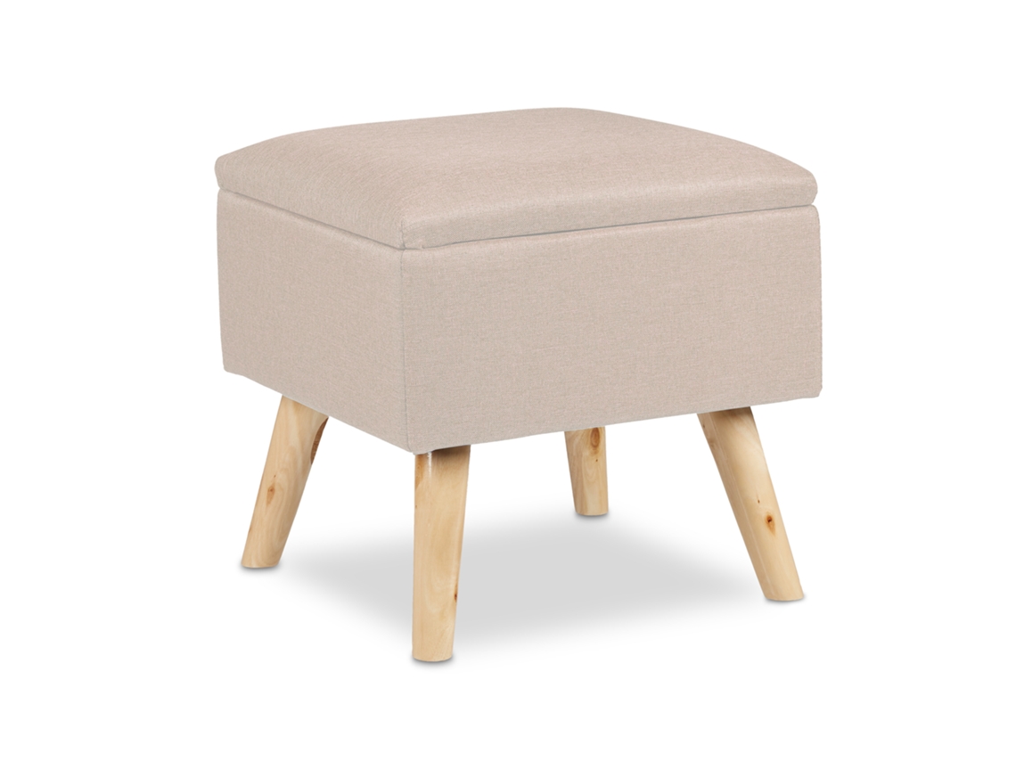 Banco Relaxdays Com Armazenamento, Revestimento Em Linho, Estofado, Pernas De Madeira, Hbt 40x40x40 Cm, Bege