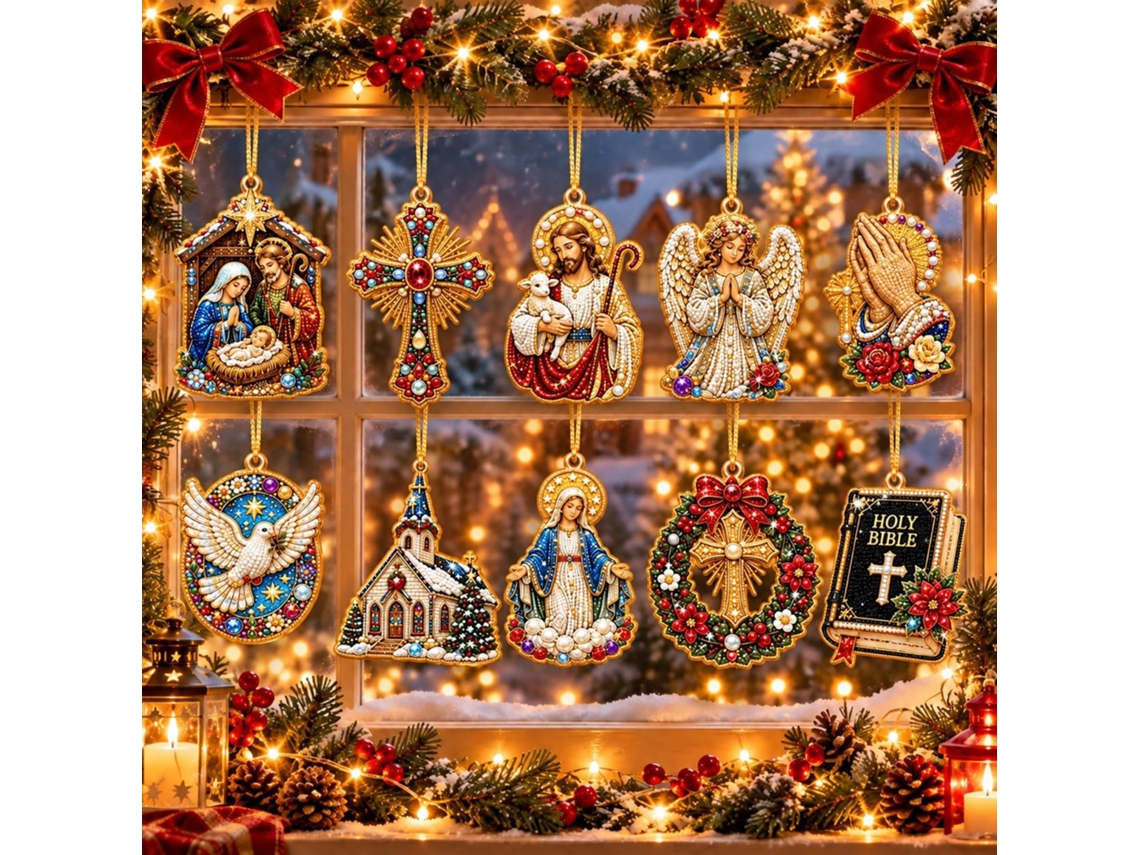 Kit De 10 Enfeites De Kit De Pintura Com Diamantes Natal, Com Pérolas