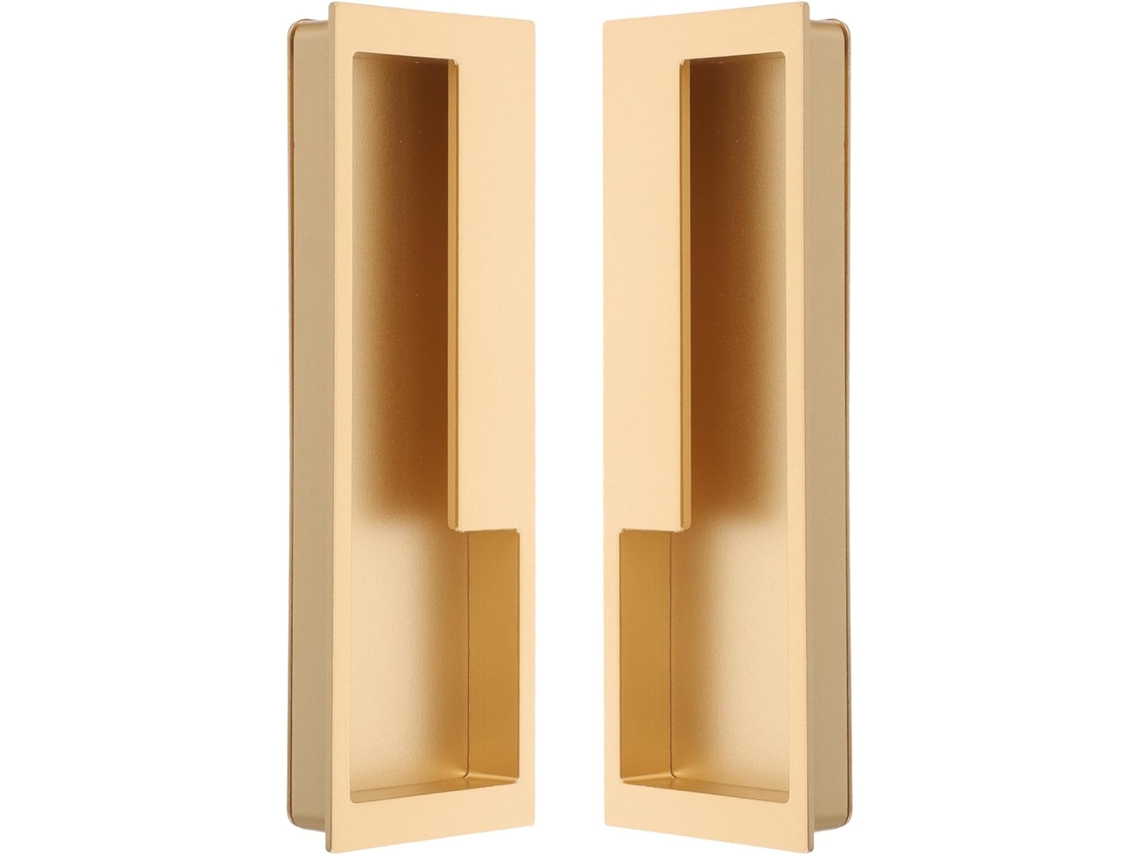 Puxador De Porta Embutido Em Liga Zinco Dourado, 2 Peças