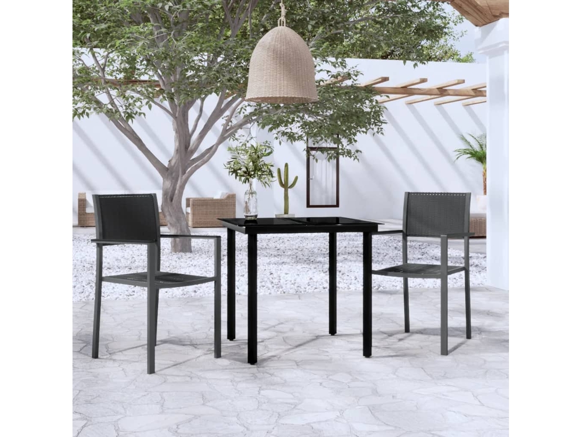 Conjunto 3 Peças De Jantar Para Jardim Preto Dkd Home Decor