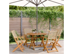 Vidaxl 5pcs Conjunto De Jantar P/ Jardim Vime Pe/ Madeira Maciça Bege