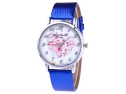Relógio de Pulso Feminino Elegante de Quartzo com Mostrador Redondo e Pulseira de Couro Azul