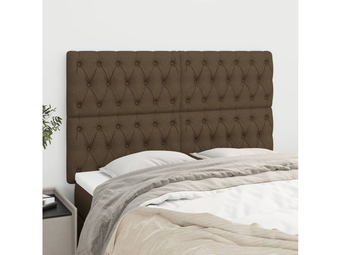 Vidaxl Cabeceira Castanho Escuro 144x7x118/128 Cm Tecido