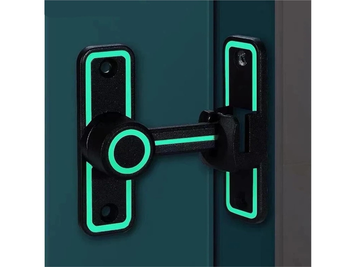 Fechadura Deslizante De Porta Dupla Função 90° 180° Com Fivela Luminosa E Parafuso Metálico Interno Sem Furos, 1 Peça