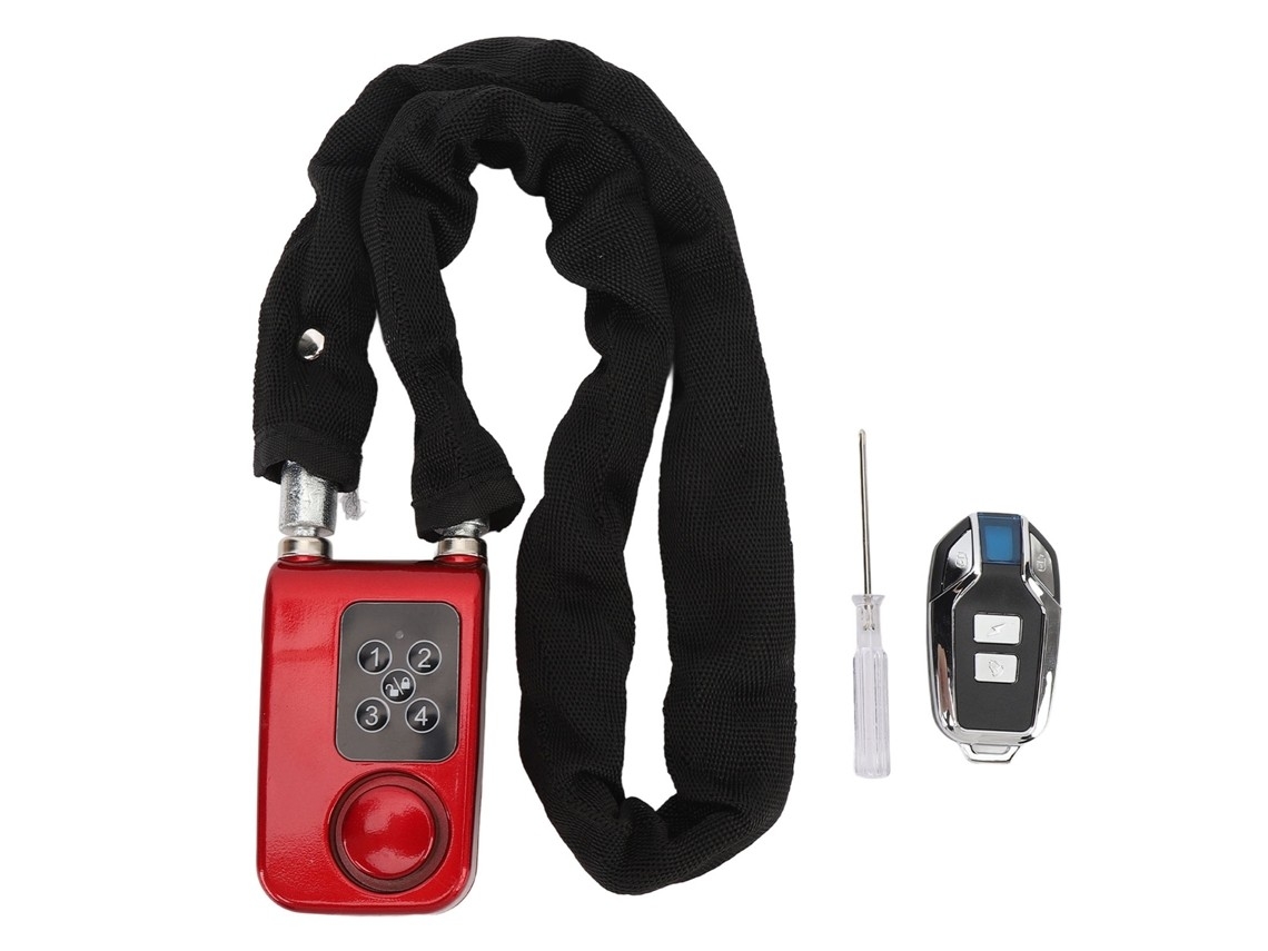 Bicycle Chain Lock With Alarm Function, Remote Control, 4-digit Combination And Keyless Access.