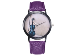 Relógio analógico masculino simples com pulseira de couro ultrafina (roxo)