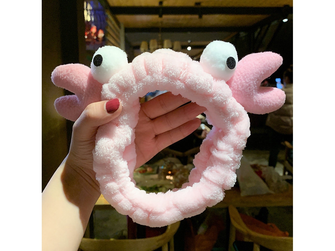 Faixa De Cabelo Para Maquiagem E Lavagem Facial Cute Look Confortável Elástica Leve Em Cor Crab Pink